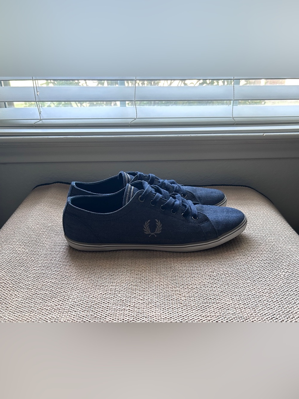 Fred Perry Kingston Twill Navy Blue Canvas Casual Street Style Shoes Men US 10.5